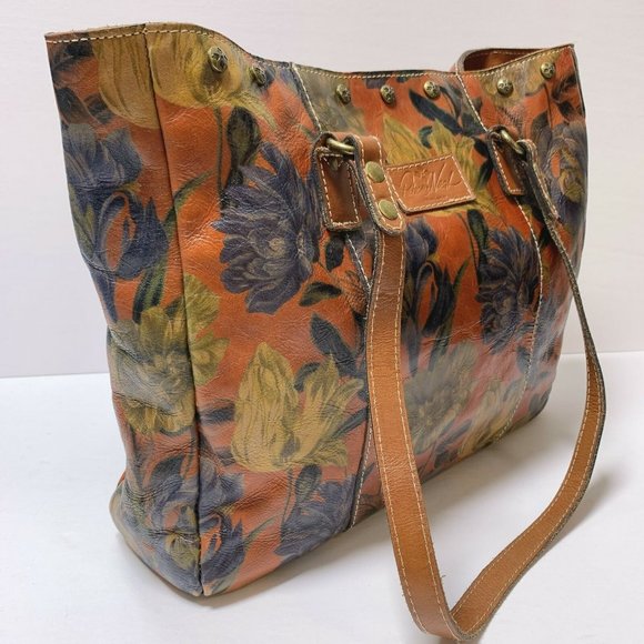 *Patricia Nash Brown & Multicolor Handbag Leather Print Tote Size Large - Picture 2 of 7